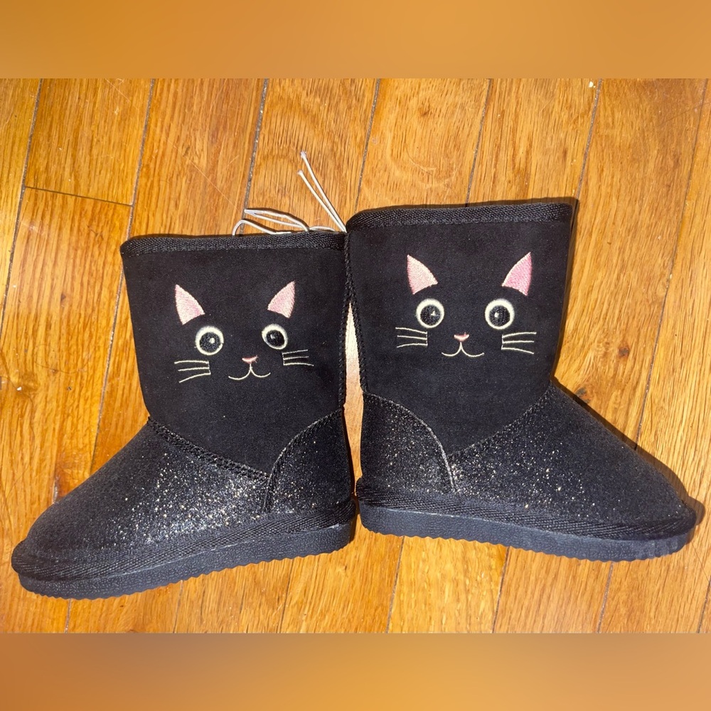 HARPER CANYON Faux Fur Lined Boot W/ zipper size 5 Toddler Black Cat Glitter new